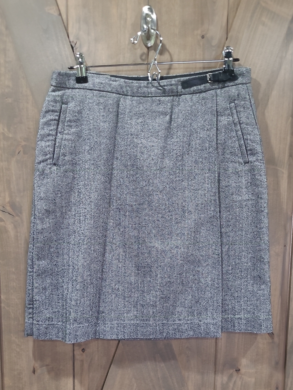 Vintage L.L.Bean Classic Fit Faux Wrap Herringbone A Line Skirt Pockets Buckle 8